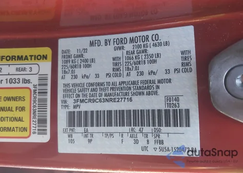 2022 Ford Bronco Sport Outer Banks from USA, damaged, VIN 3FMCR9C63NRE27716